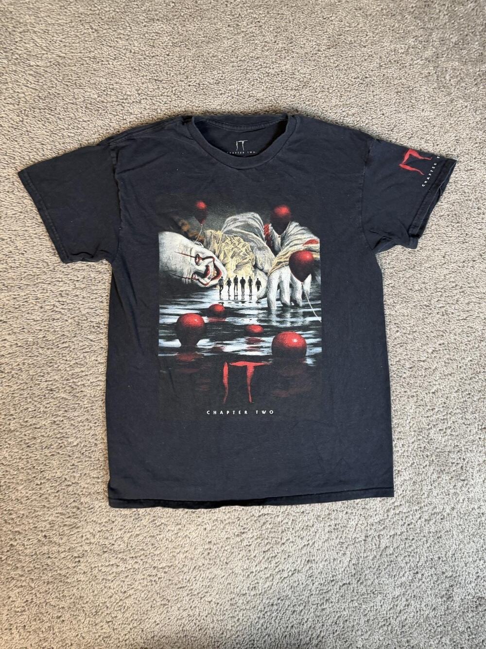 IT Shirt Mens M Black Pennywise Chapter Two Graphic Crew Neck Cotton Lightweight